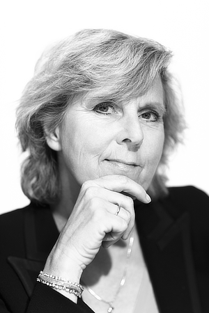 Black and white profile of Connie Hedegaard