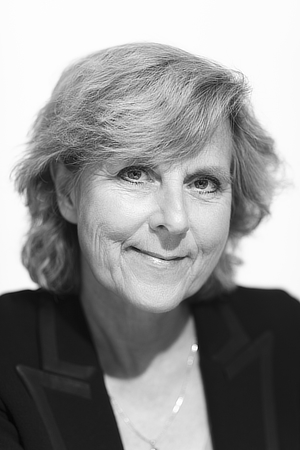 Black and white profile of Connie Hedegaard